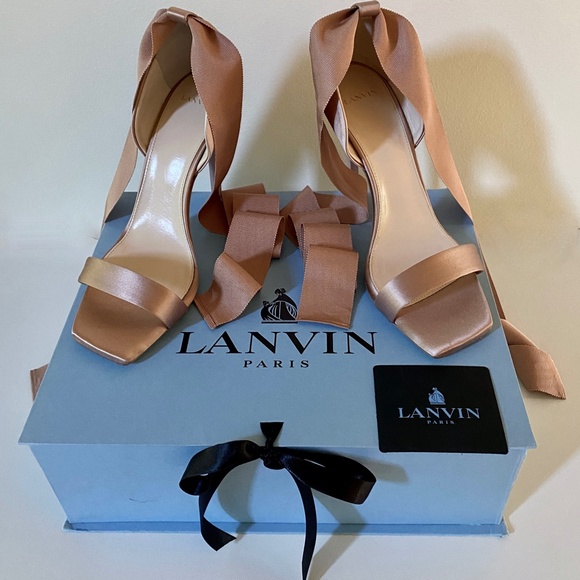 Lanvin Paris Terracotta / Rose Gold Satin Ribbon Sandals with 105mm hee… - Picture 6 of 6